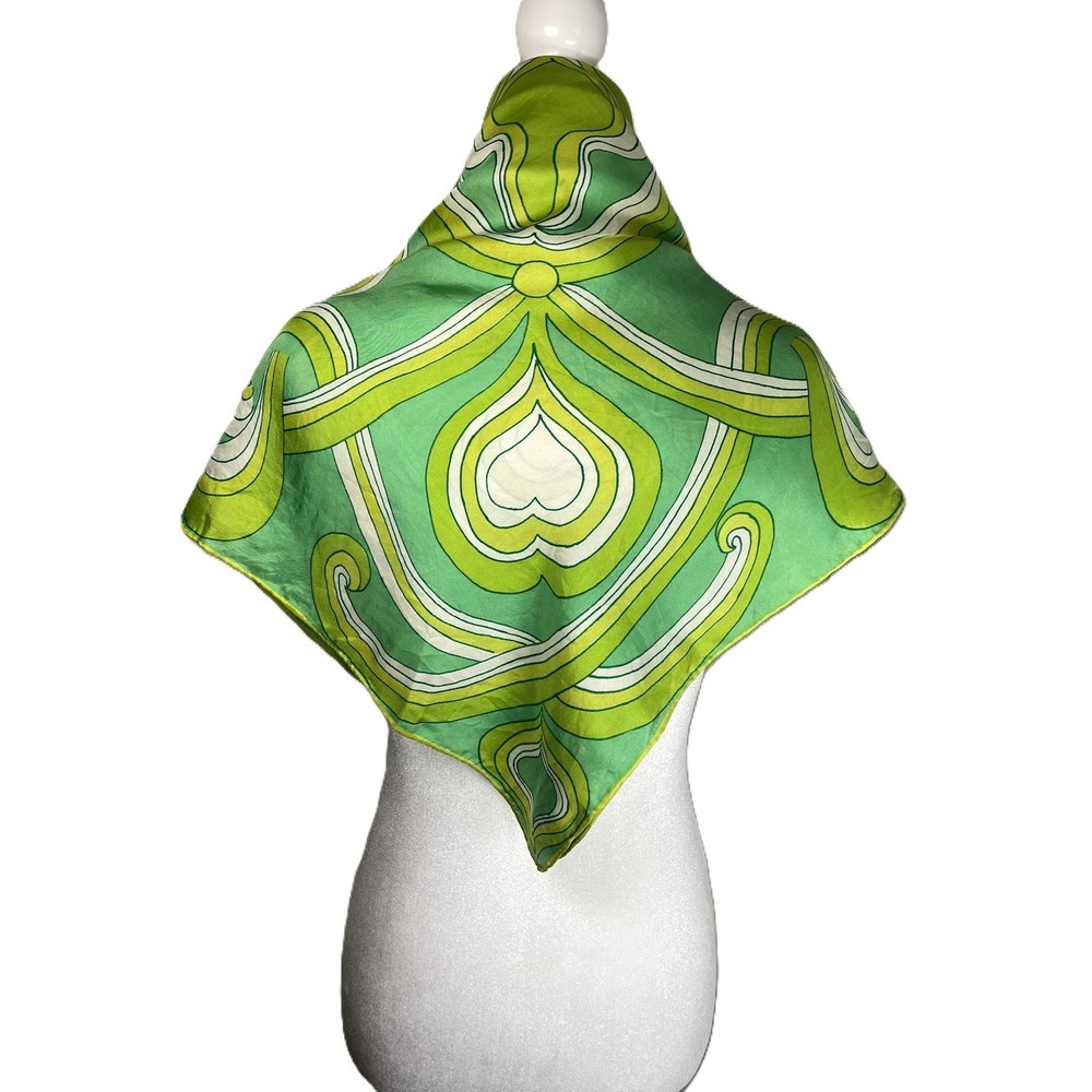 Vera Neumann Vintage Silk Scarf Green Psychedelic Swirl Gold-Piece Collection - Picture 3 of 12